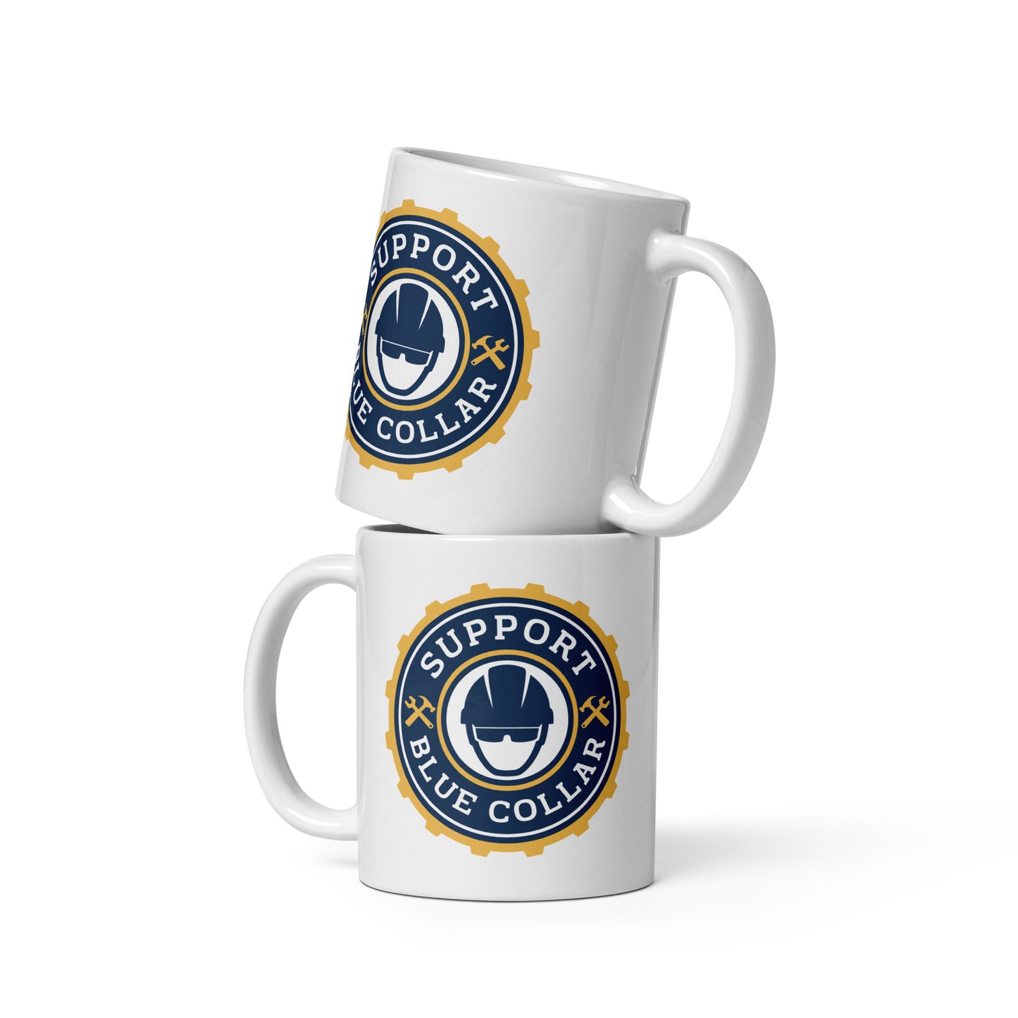 Support Blue Collar White glossy mug