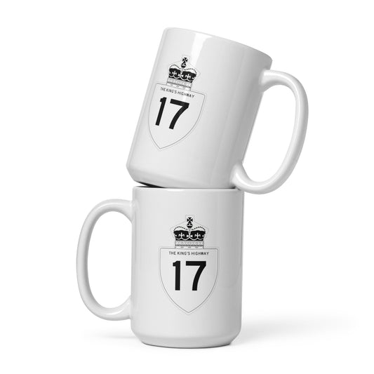 The King's Hwy 17 White glossy mug