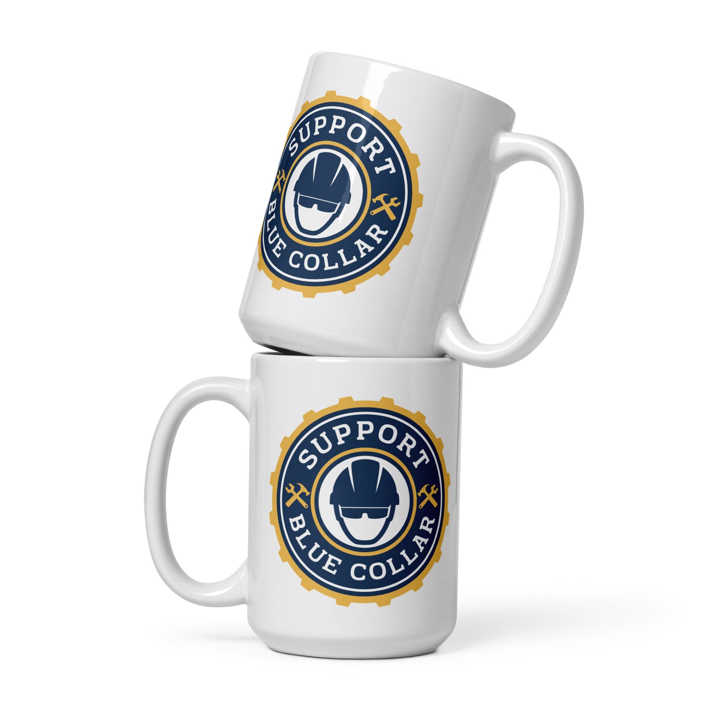 Support Blue Collar White glossy mug